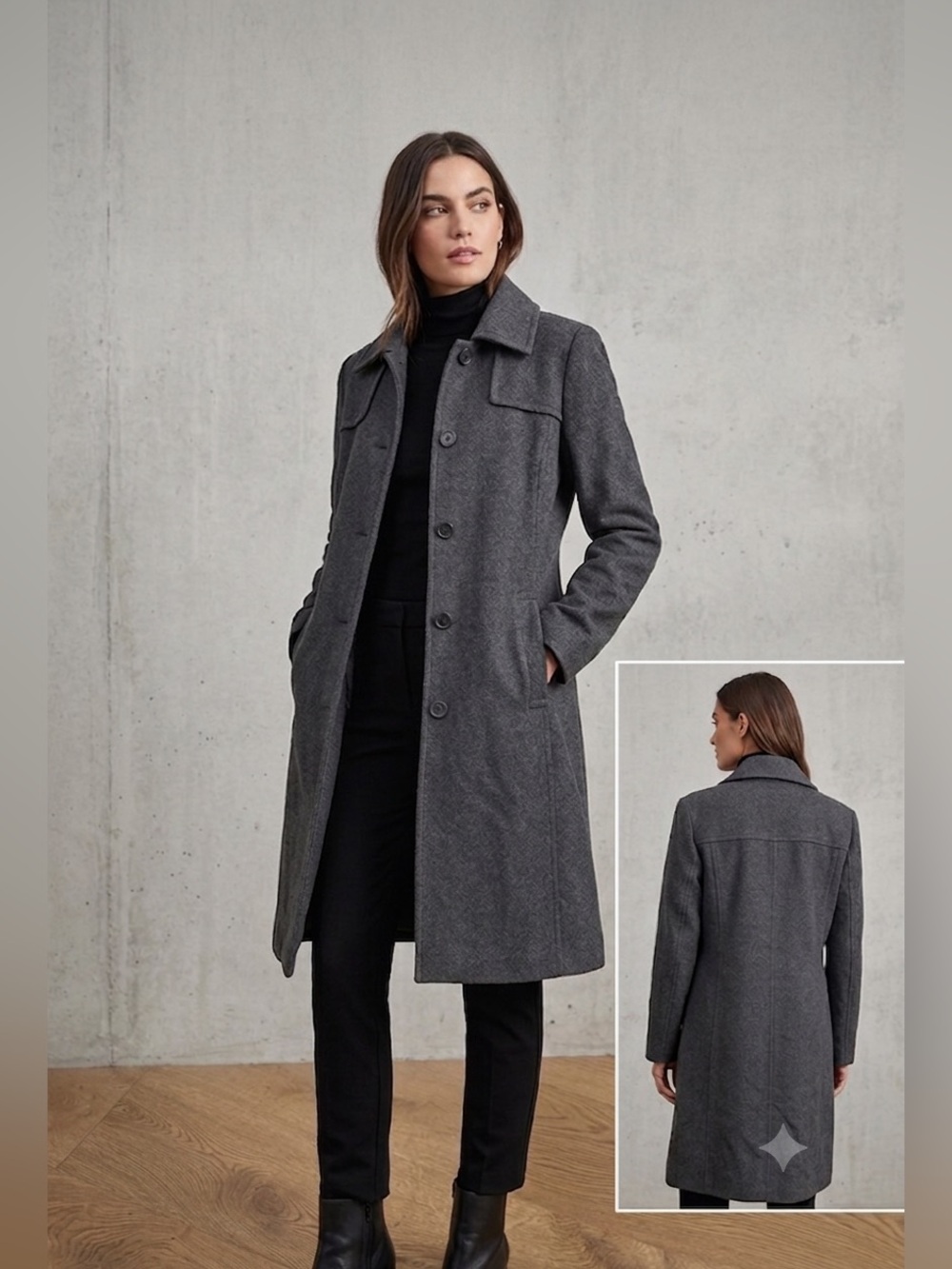 Kenneth Cole Reaction Charcoal Gray Wool Coat - Size 8